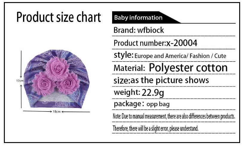 New baby accessories children's printed cap baby solid color flower Pullover hat