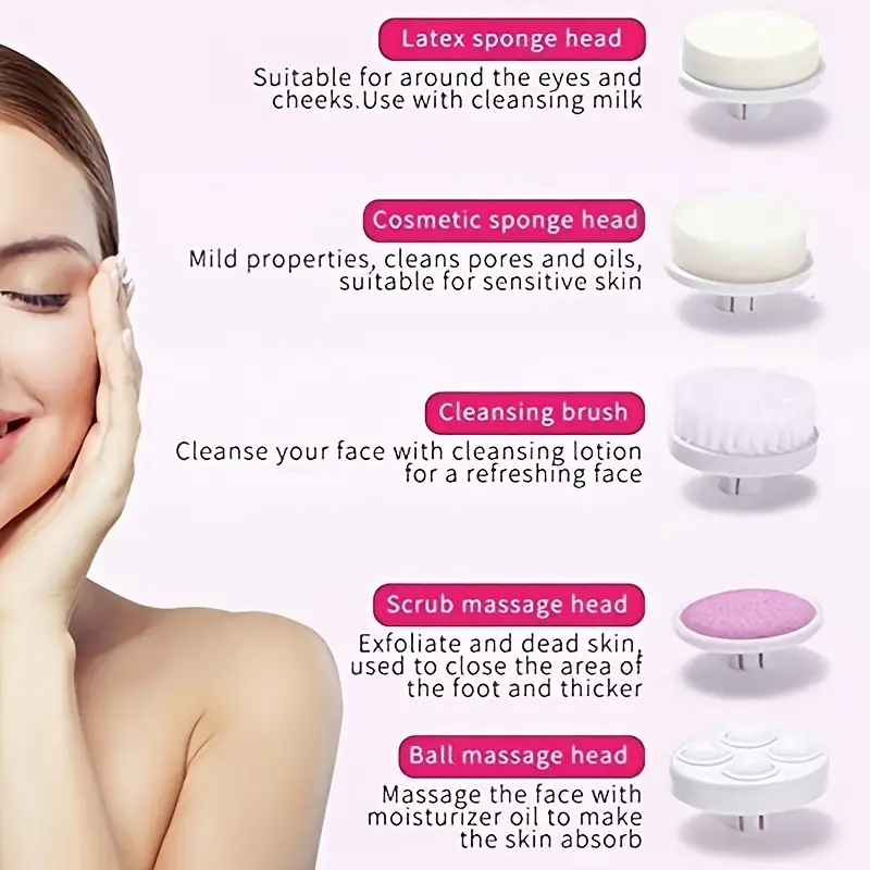 5-in-1 Facial Cleanser Face Washer Facial Massager Electric Rotating Beauty Instrument Pore Cleaner Battery Version Gift For Gir