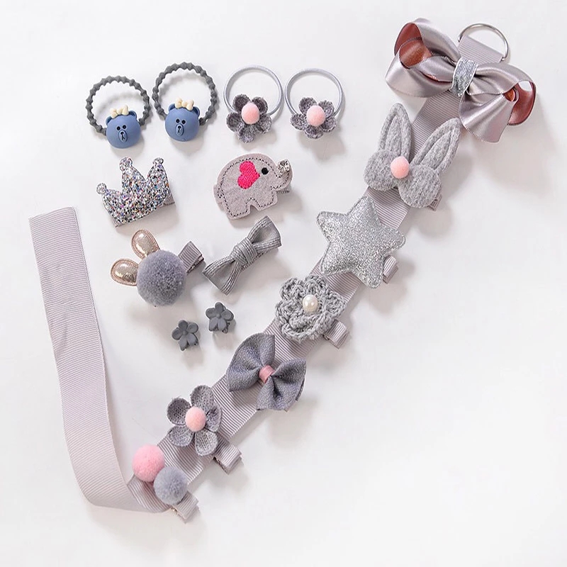 18 Piece hair clip set Cute Hair Accessories Girl headwear Bow Flower animal Hairpins hair band cartoon Elastic Headdress Gift