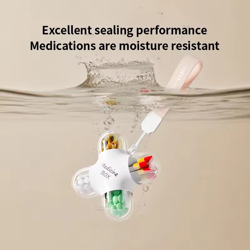 1PC Portable 4-Compartment Pill Organizer Box, Detachable Sealed Medicine Storage, Large Capacity Travel Pill Case