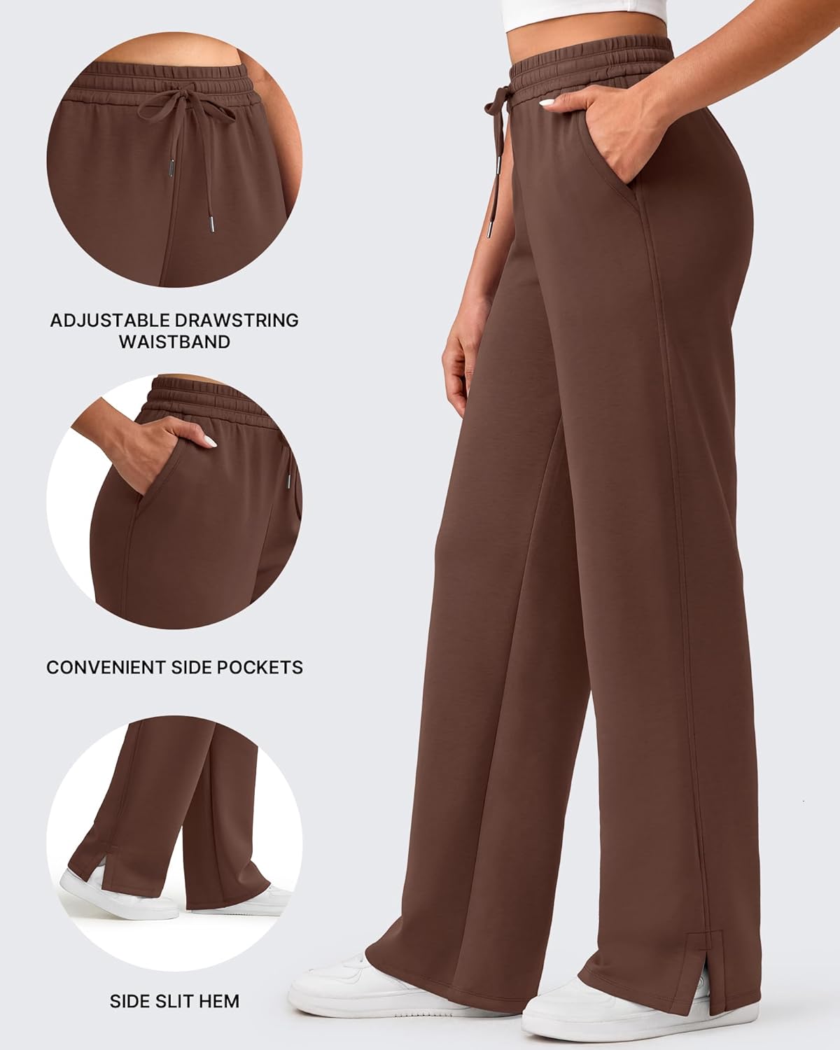 G4Free Smoofit Modal Soft Women's Wide Leg Sweatpants High Waisted Drawstring Side Slit Casual Pants