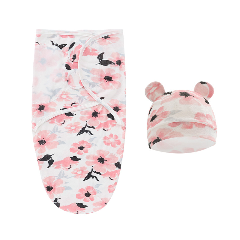 Newborn Essentials: Cotton Baby Swaddle Set with Adjustable Hat - All Seasons 0-12 Months Embroied Name