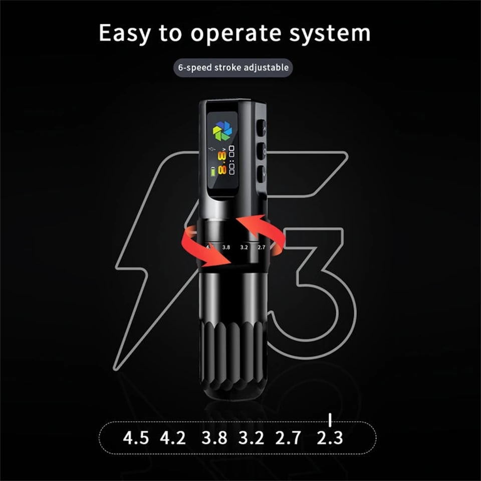 F3 Wireless Tattoo Machine Pen Adjustable Stroke Tattoo Pen With 2000Mah Battery Hollow Cup Motor OLED Display Tattoo Gun