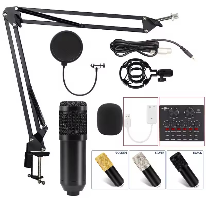 Podcast Live Equipment Bundle, Professional Live Sound Card with Microphone Set Mixer Recording Studio Package Music Singin