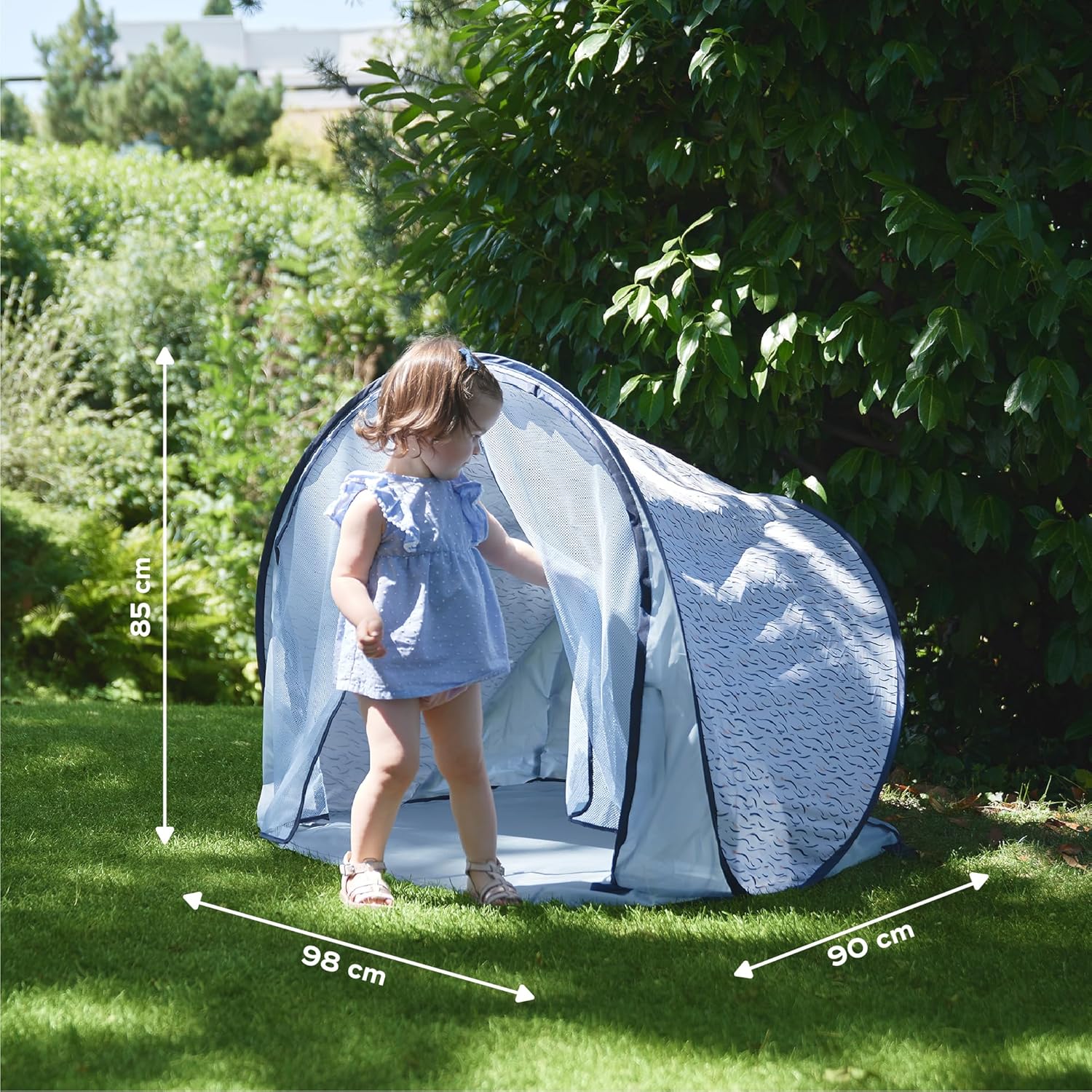 Babymoov Anti-UV Baby & Toddler Beach Tent UPF 50+ Sun Protection with Pop Up System for Easy Use & Transport, Blue Waves (Summer 2025 Edition)