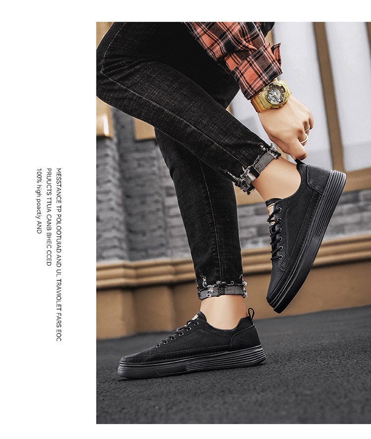 Men Leather Casual Shoes Fashion Leather Flat Shoes Sneakers Pure Black Warm Thick Sole Soft Wear Low Top New zapatillas hombre