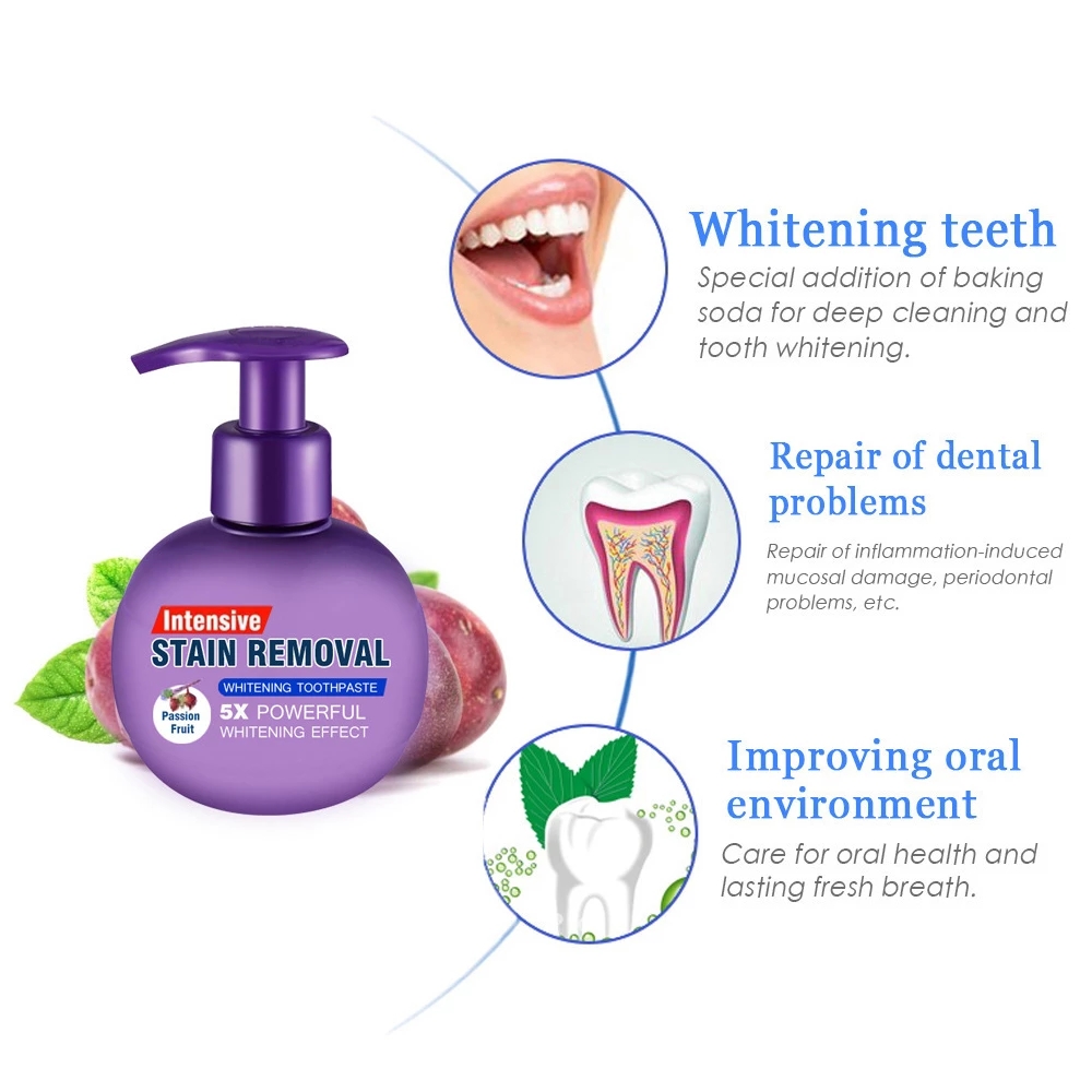 Stain Removal Soda Toothpaste Whitening Teeth Oral Hygiene Dental Care Passion Fruit Blueberry Gums Press Type Tooth paste