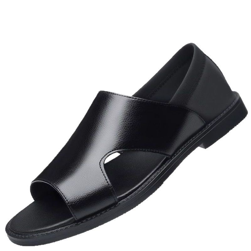 New Lightweight Leather Surface Slippers for Men Outdoor Fashion Simple Large Size Beach Shoes Semi-Slippers Men