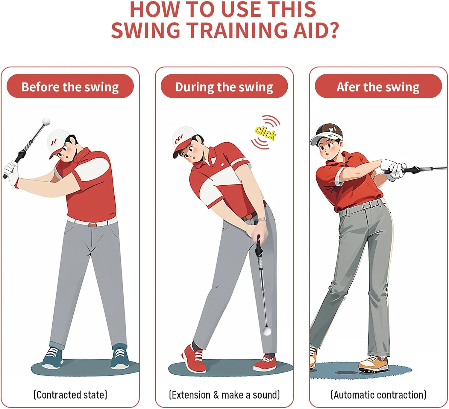 HRUIYL Retractable Golf Swing Trainer, Golf Grip Trainer, Golf Training Aid for Warm-Up, Golf Swing Training Aid, Grip Trainer Golf Club, Strength & T