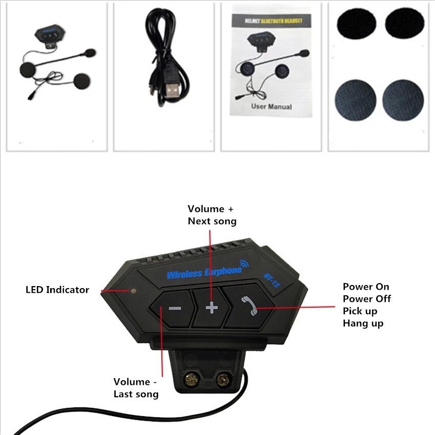 Bluetooth Headphones Motorcycle Wireless Helmet Headset Hands-free Telephone Call Kit Stereo Anti-interference BT Headset For Ri
