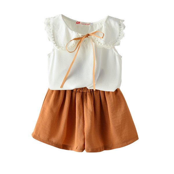 Sleeveless Baby Collar Tops + Broad Leg Shorts Sets for 1-6years Girls 2pcs Summer Kids Girl Cotton Outfits Children Clothes