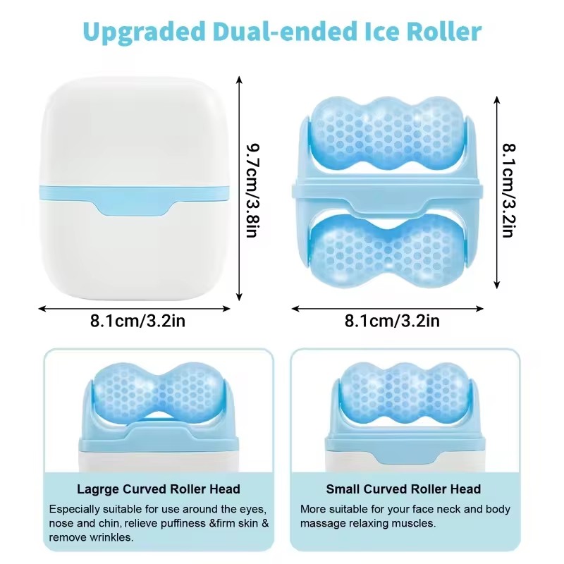 1pc Dual Head Ice Roller for Face Cooling Therapy Facial Massage Tool Skin Tightening Puffiness Relief Home Skincare Device
