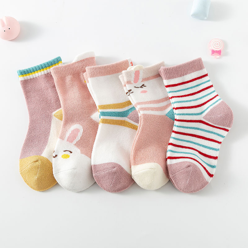 5 pairs of combed cotton children's socks tube socks boys babies solid color spring and autumn blue short polar bear