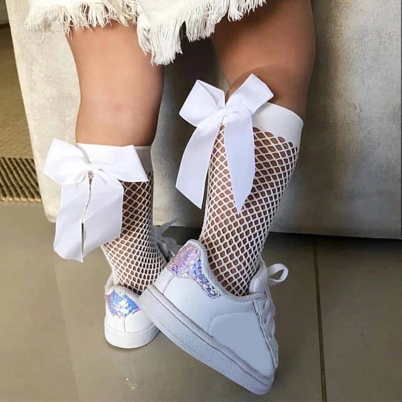 Fashion Baby Girl Mesh Socks With Big Bow Summer Cotton Breathable Black White Cute Toddler Kids Socks