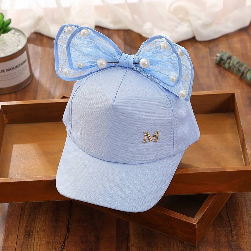 Girls Hat Lace Big Bow Child Baseball Cap M Letter Pearl Cap