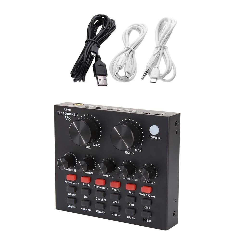 V8 Audio USB External Sound Card Headset Microphone Webcast Personal Entertainment Streamer Live Broadcast for PC Phone Computer