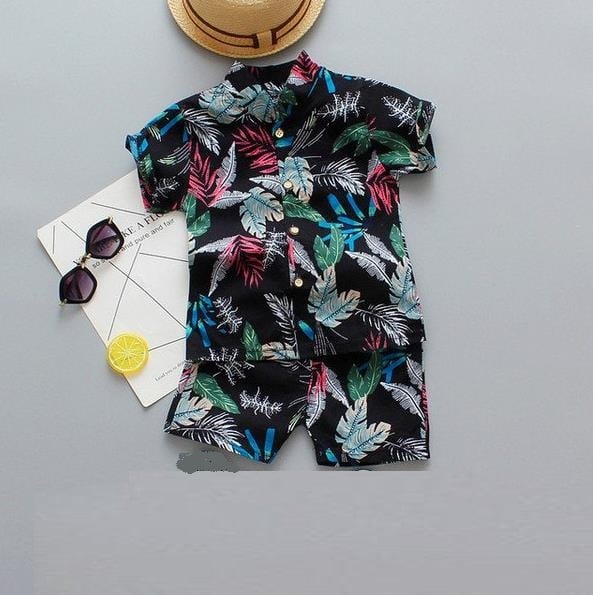Baby Boys Floral Printed Clothes Set Summer Short Sleeve Shirt Top+Pants 2Pcs Gentelman 1 2 3 4 5 Year Kids Clothing Outfit