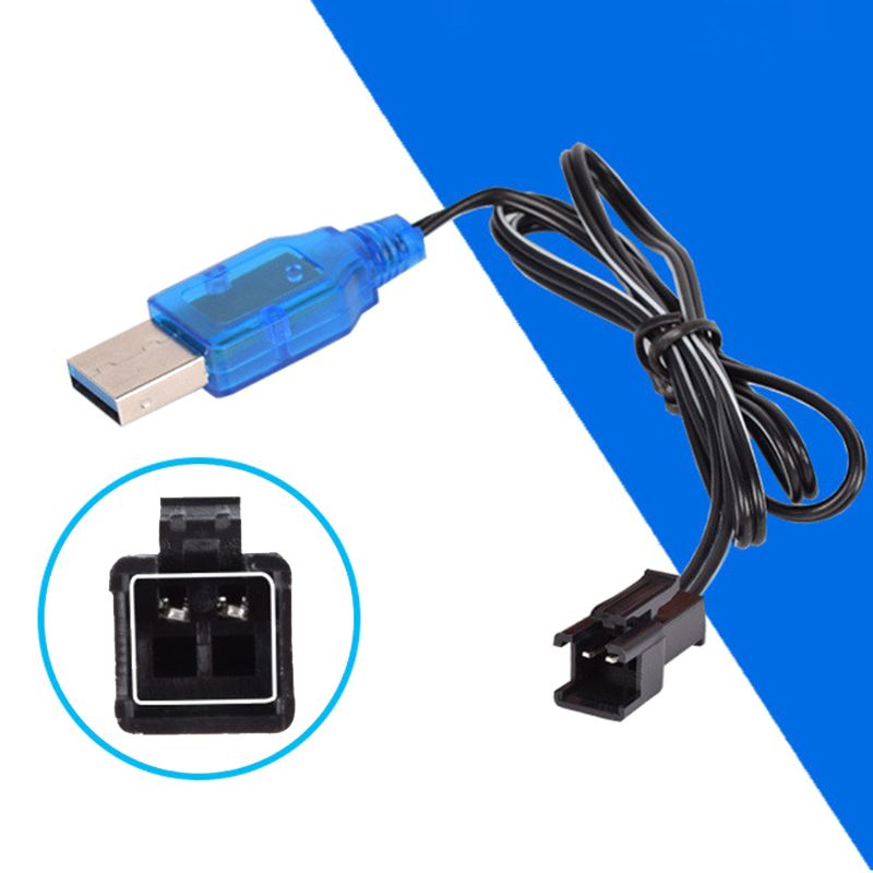 1Pc 3.7V 400mA NiMh/NiCd Battery USB Charger Packs SM 2P Forward Plug Electric Toy USB Charging Cable Black