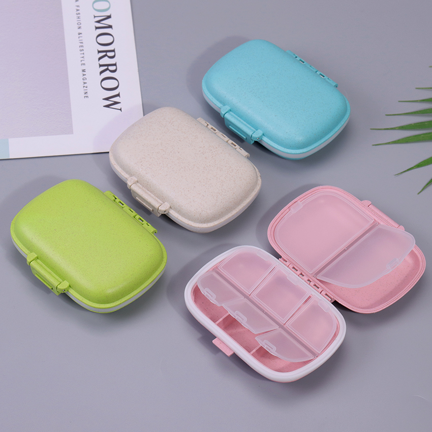 1PC Portable 8 Grids Sealed Pill Box With Seal Ring Small Box For Tablets Wheat Straw Container For Medicines