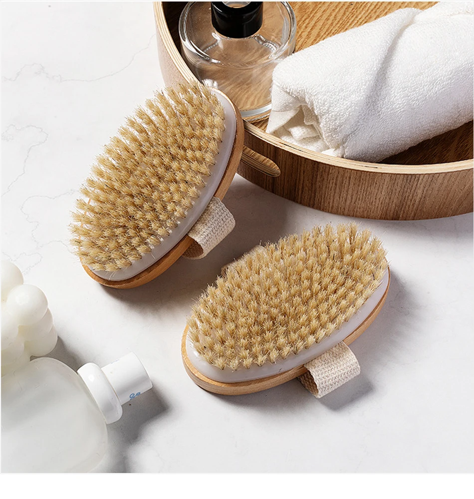 Round Head Bristle Bath Brush Portable Shower Brush Bathroom Scrubbing Cleanse Exfoliate Massaging