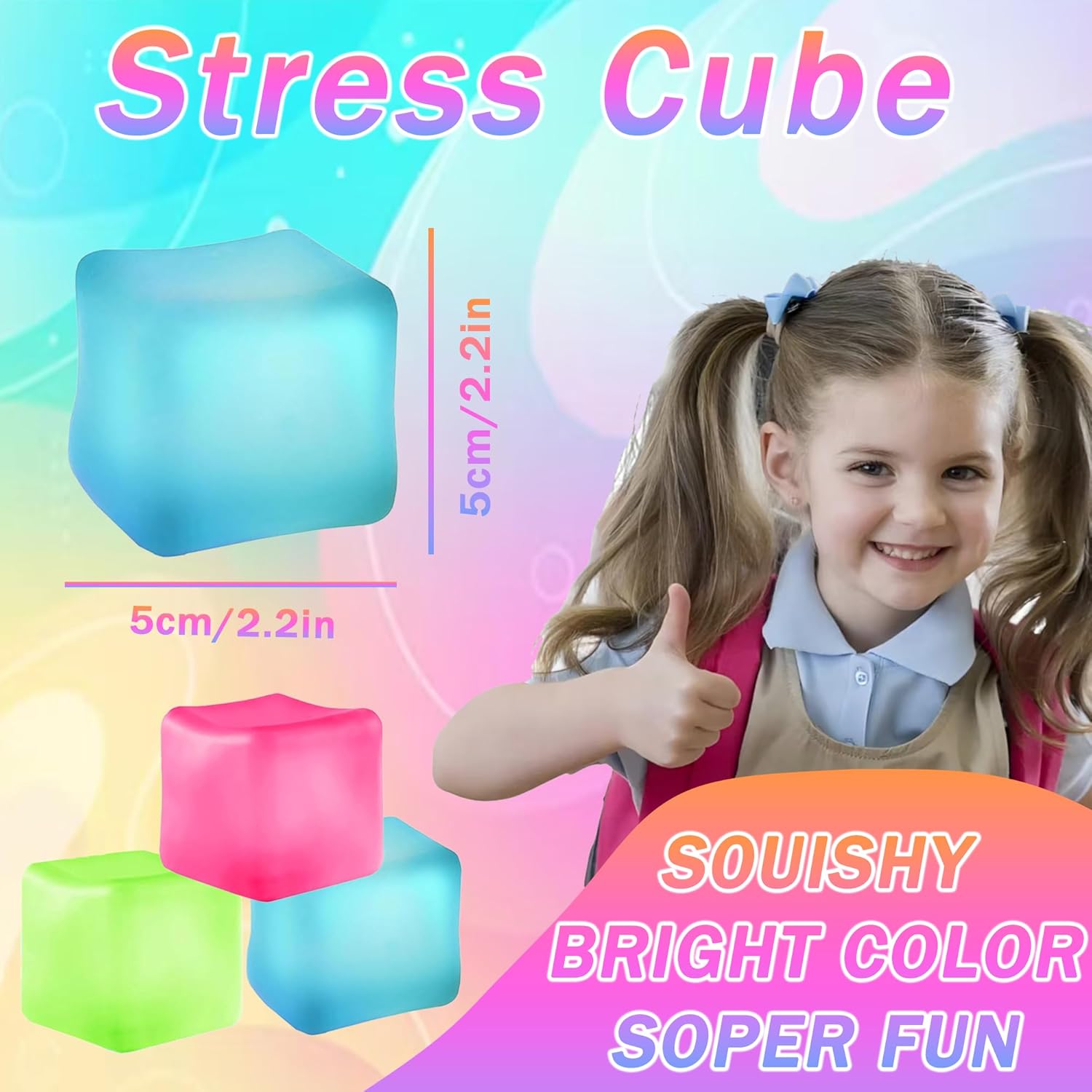 3Pcs Stress Cube Squishy Toys, Slow Rising Ice Cube Stress Balls, Sensory Fidget Toys for Anxiety Relief, Sensory Ice Cube Gel Filled Squishy Ball Toy