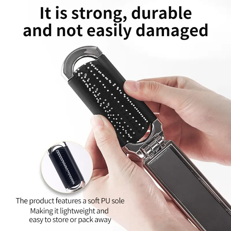 Electroplated Folding Airbag Comb Portable Portable Airbag Massage Comb Women's Special Removable Makeup Mirror 2-In-1 Comb