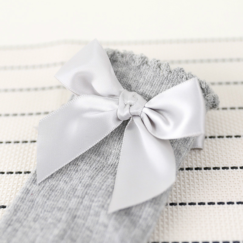 Spring and autumn new children's socks girls solid color striped socks baby bow cotton princess socks
