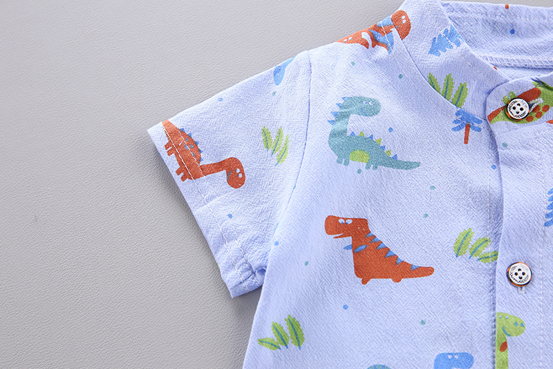 New Cartoon Dinosaur Print Short Sleeve Shirt Pants for Kid Baby Boys Clothes