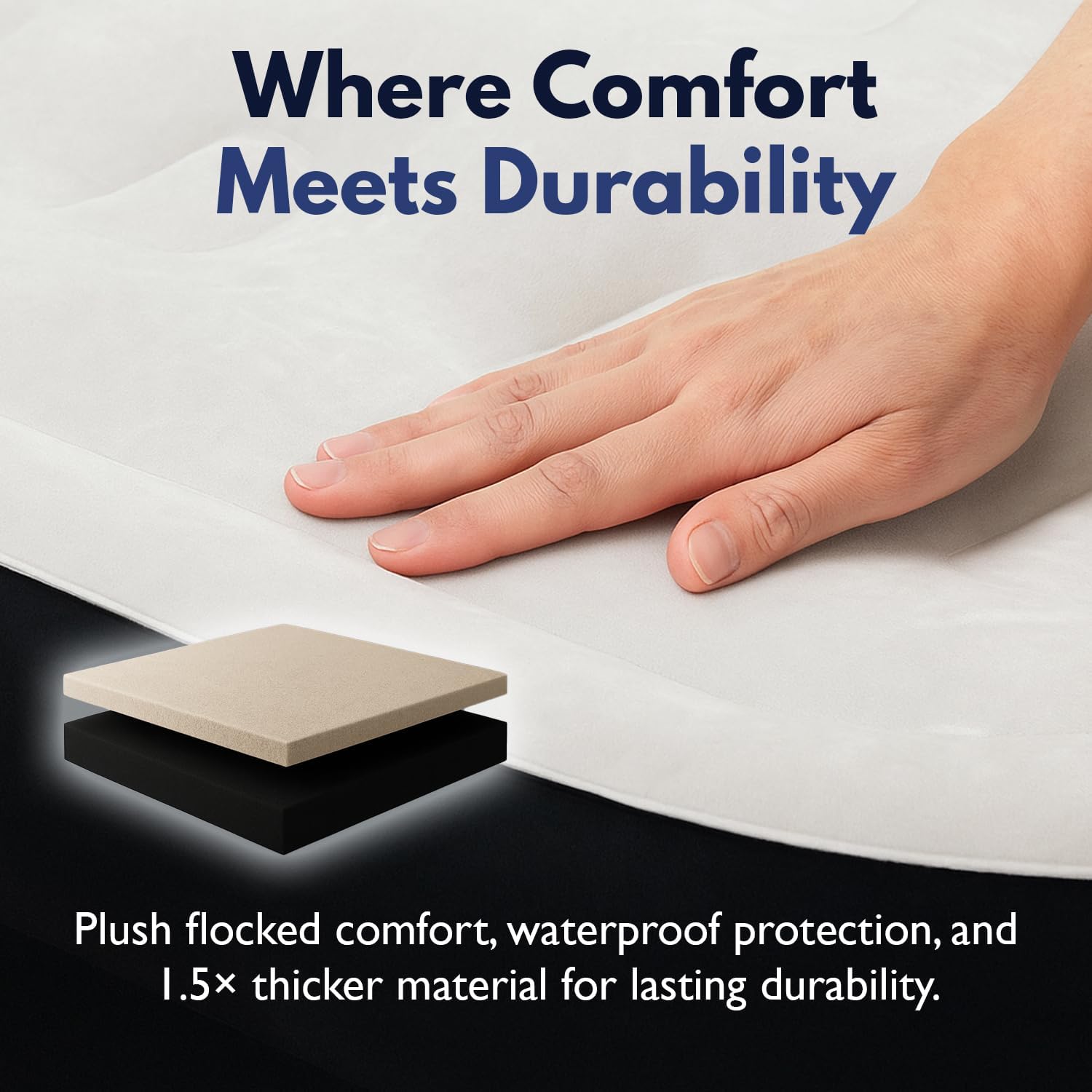King Koil Luxury Pillow Top Plush Queen Air Mattress with Built-in High-Speed Pump Best for Home, Camping, Guests, 20" Queen Size Double Airbed Adjust