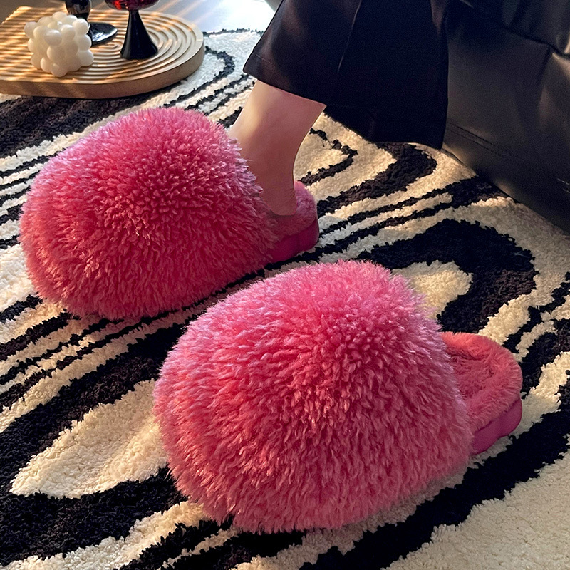 Women Winter Fur Slippers Warm Indoor Soft Sides Short Plush EVA Home Cotton Shoes Mules Casual Shoes Female Wedge Slippers