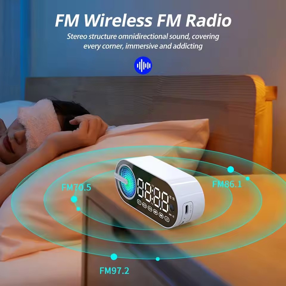 Wireless Bluetooth Speaker Alarm Clock RGB TWS USB LED Mirror Digital Clock FM Large Display Living Room Office Decoration
