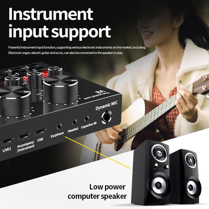 Audio Interface V8 Usb Sound Card Audio Microphone Webcast Live Sound Card External Usb Bluetooth Function For Phone PC Dropship