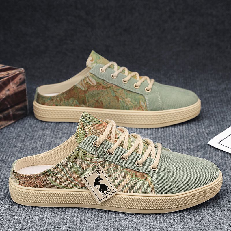 Men's Canvas Slippers Summer New Breathable Outdoor Soft-sole Casual Slippers Party Sandals Half Slippers Cloth Shoes