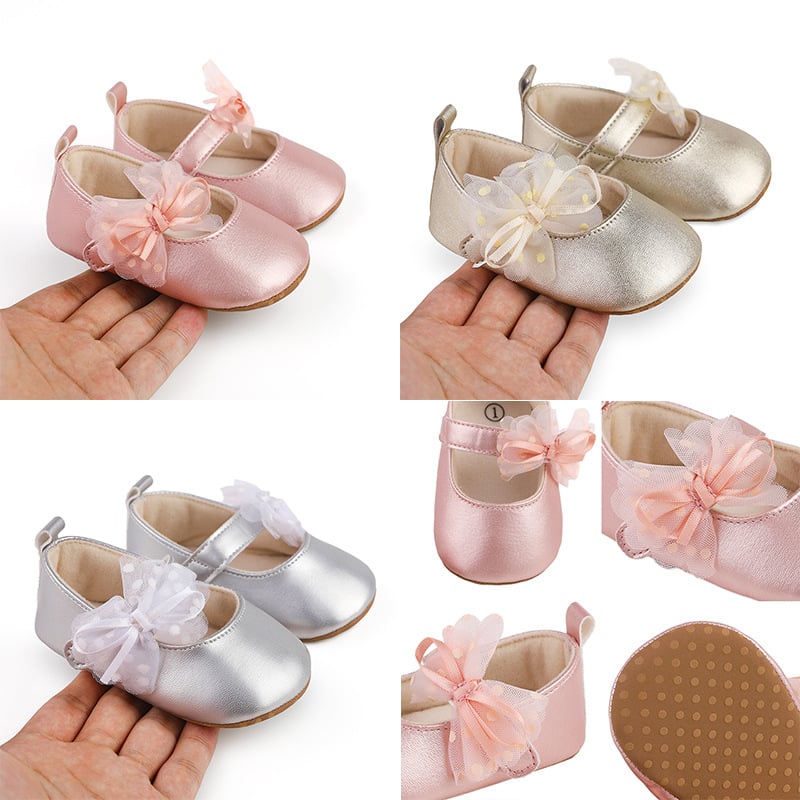 1Pair Newborn Baby Flats Princess Flower Girls Shoes PU Leather Non-Slip Adorable Wedding Party Toddler Shoes 0-18 Months