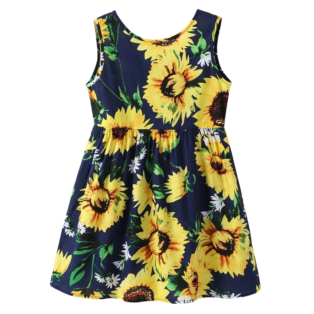1-7 Years Baby Girls Sleeveless Flower Print Dresses Clothes Kids Summer Princess Dress Children Party Ball Pageant Dress Outfit