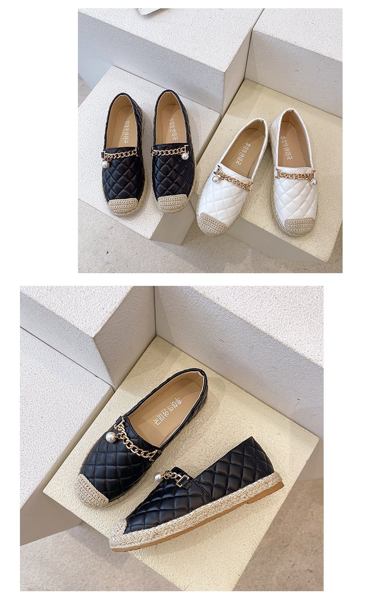 Fisherman shoes female spring and autumn small incense flat metal chain pearl single shoes one pedal women's shoes lazy shoes