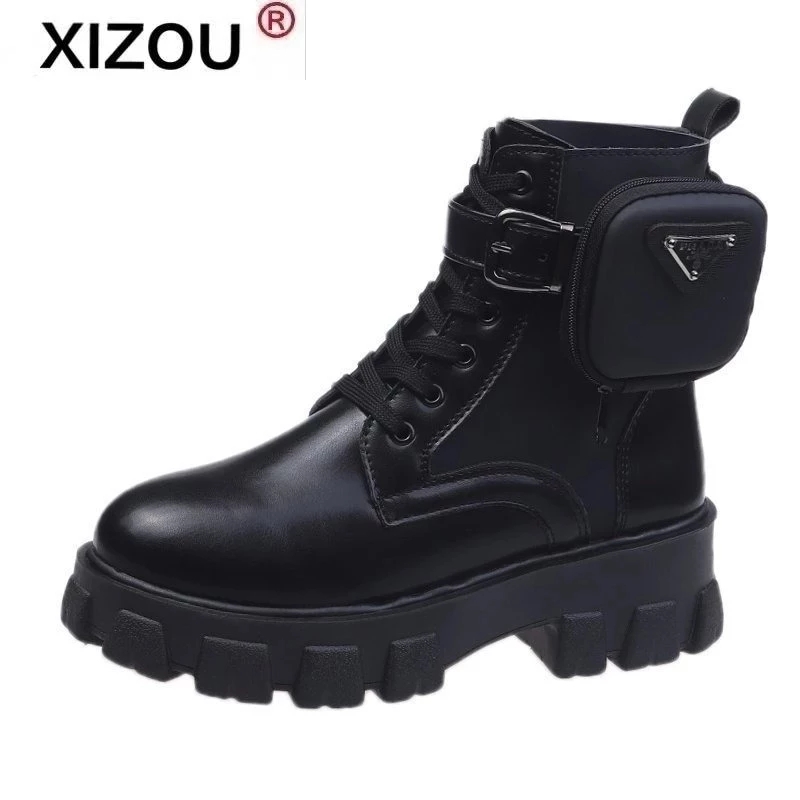 Autumn Winter New Women's Thick-Soled Leather Martin Boots Casual Women's Boots Women's Fashion Lace-Up High Boots