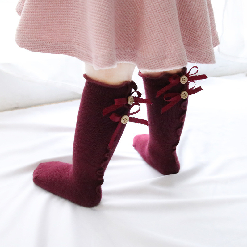 Spring and Summer Bow Fungus Baby Tube Children Socks Cotton Long Tube Girls Lace Socks