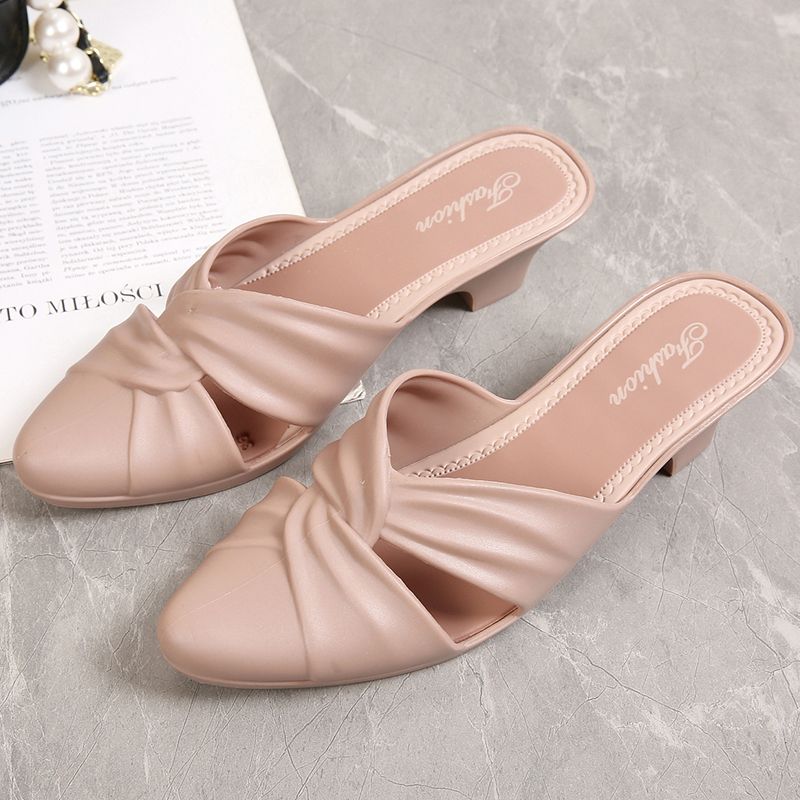 Fashionable Korean Style Solid Color Pointed Half Slippers For Women's Casual Outdoor Wear Summer Low Heeled Slippers
