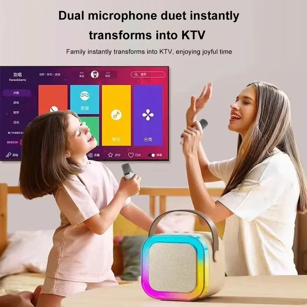 K12 Karaoke Machine Portable Bluetooth 5.3 PA Speaker System with 2 Wireless Microphones Home Family Singing Children's Gifts ﻿