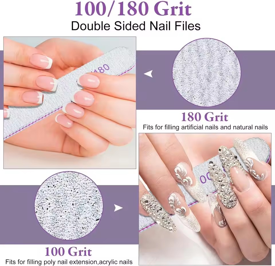 Grey Sandpaper Nail File 100/180 Double Sided Buffer Block Polisher Pedicure Manicure Nail Art Files Nails Accesorios