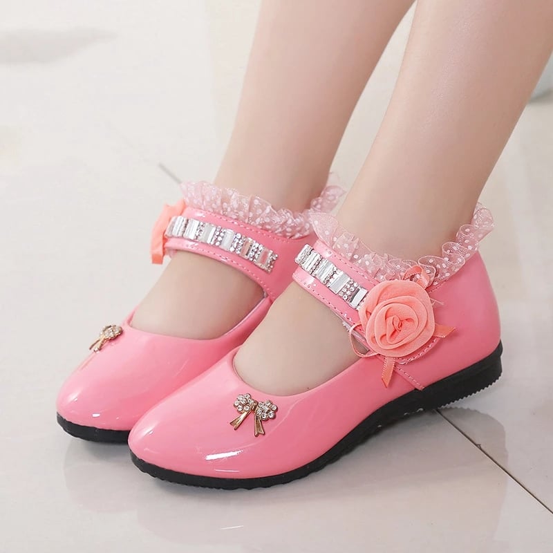 New Children Elegant Princess PU Leather Sandals Kids Girls Wedding Dress Party Beaded Shoes For Girls chaussure