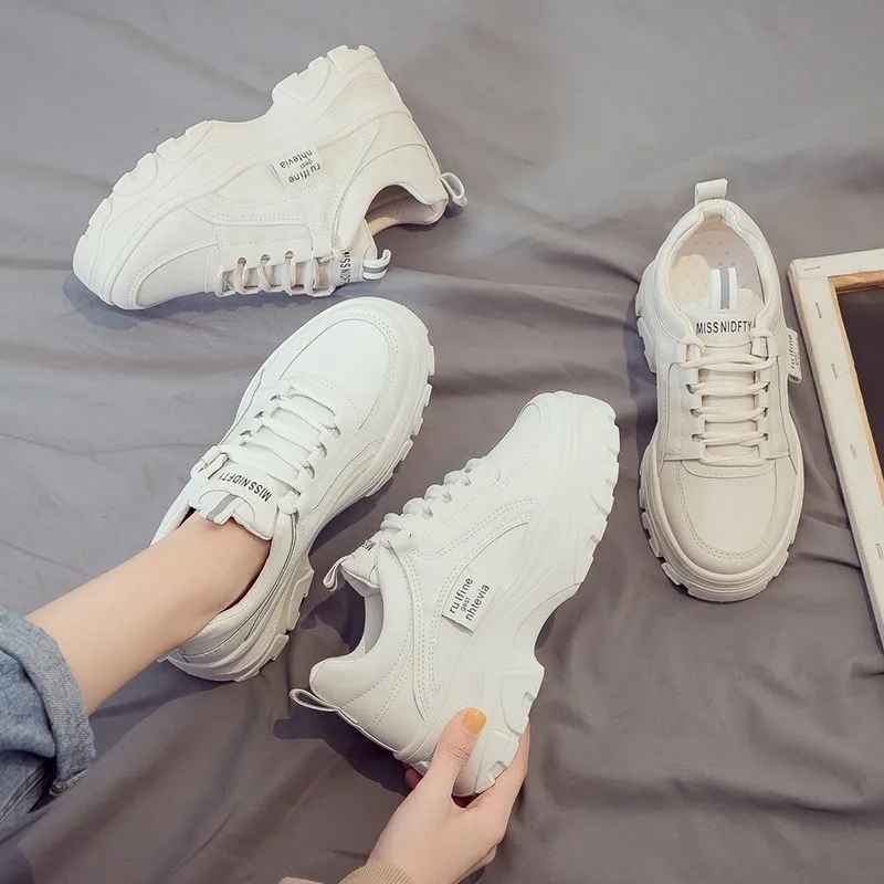 2023 Summer New Daddy Shoes Women Breathable Platform White Sneakers Lace-up Running Sports Women's Casual Shoes