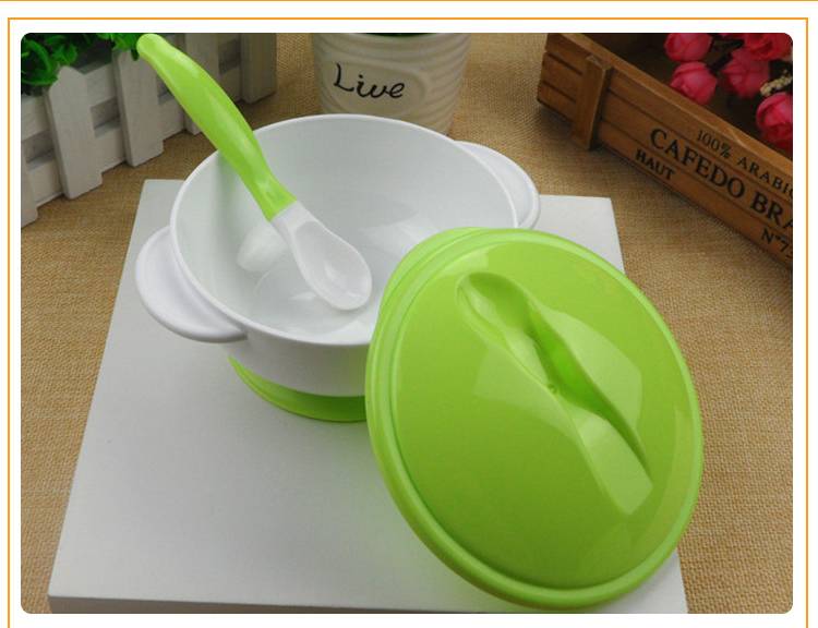 Maternal and Child Supplies Children's Tableware Double Ear with a Lid Spoon Baby Bag Plastic Bowl Children Sucker Bowl
