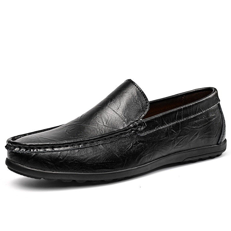Large men's flat bottomed casual bean shoes, breathable genuine leather, lightweight and non slip
