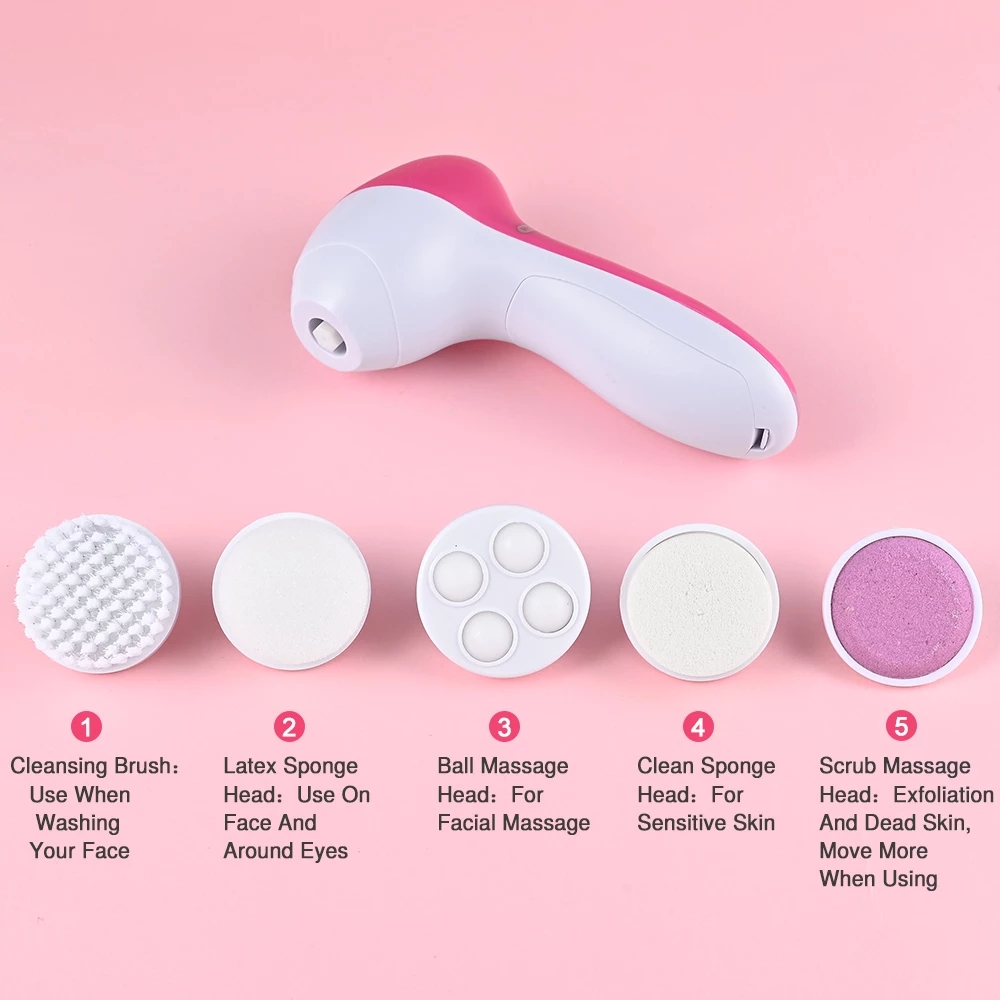 5 in 1 Electric Facial Cleansing Instrument Silicone Face Cleansing Brush Deep Cleaning Pore Cleaner Face Massage Skin Care Tool