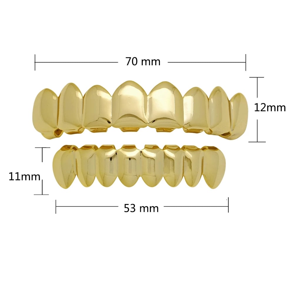 Hip Hop Teeth Grillz Set For UnisexTop Bottom Mouth Gold Silver Color Teeth Grills Tooth Caps Removable Dental Fashion Jewelry