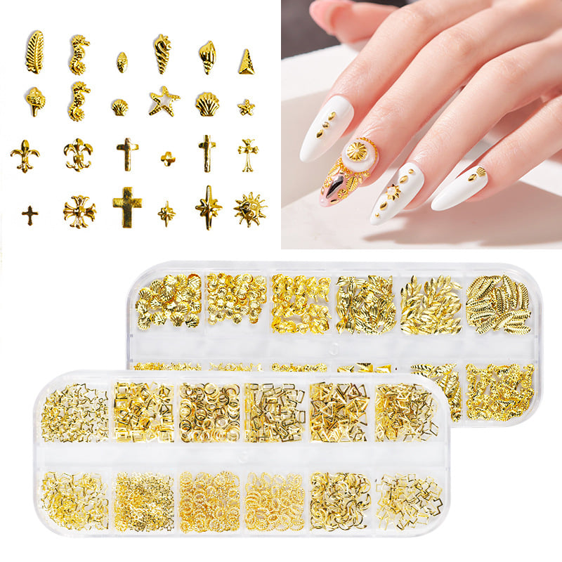 Nail Art New Japanese 12 Grid Nail Art Rivet Jewelry Set Alloy Solid Semicircle Patch