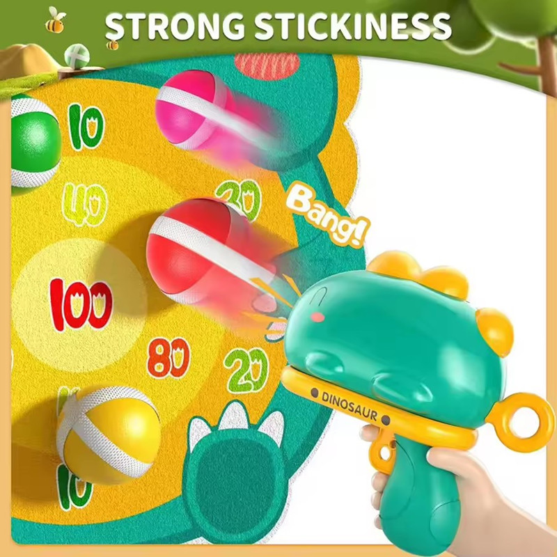 1 Set Catapult Target Dart Board Sport Softball Interactive Toys For Boys Girls Gift Kids Cartoon Dinosaur Sticky Ball Gun Toy