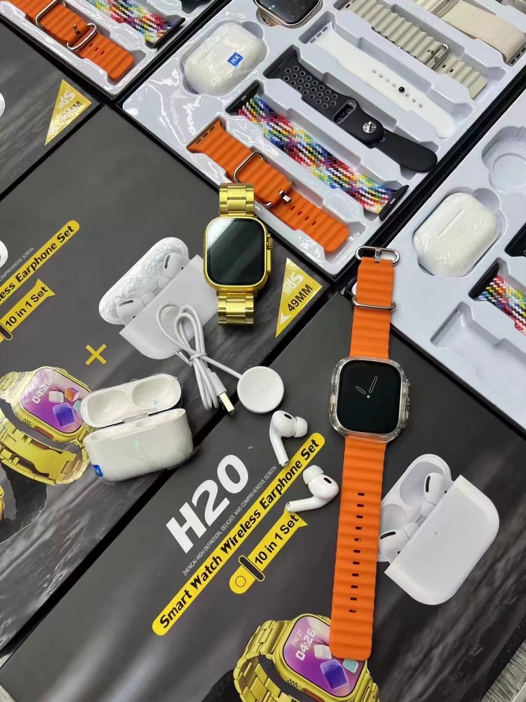Smart Watch H20 10in1 Multi Strap Earphone 2-in-1 Set 49mm True Screw Buckle Sports Band